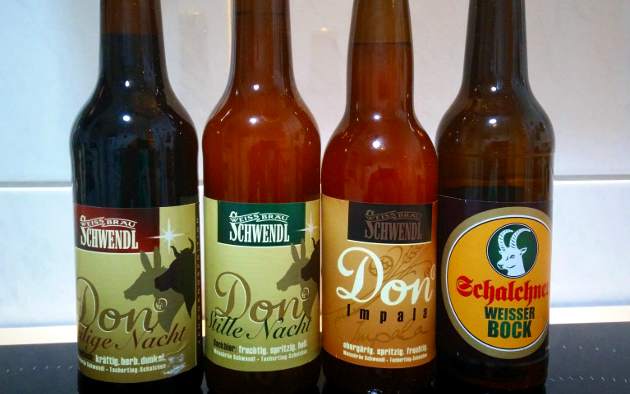 Vier Biere von Weissbräu Schwendl
