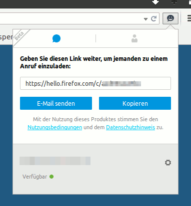 Screenshot von Firefox Hello