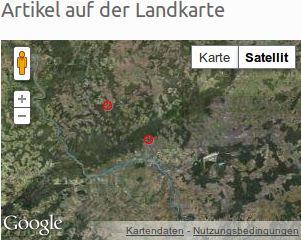 Screenshot der Google Map mit Satellitenbild in der Seitenleiste