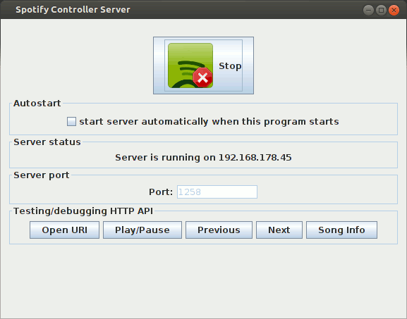 GUI zu Steuerung des Spotify Controller Server unter Ubuntu